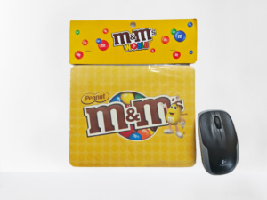 It's a picture of a PVC mouse pad with the company logo.