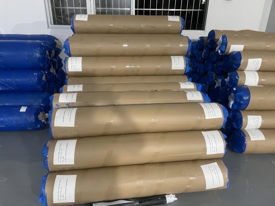 The natural rubber material rolls are ready for shipment.